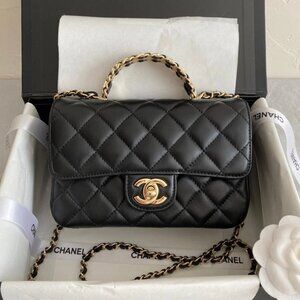 A brand new Chanel classic rectangular flap bag, made of black lambskin with a g